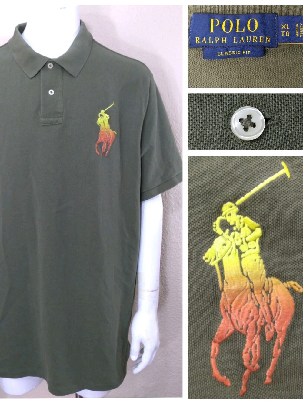POLO RALPH LAUREN XL Olive Green GRADIENT OMBRE BIG PONY Golf MENS Classic Fit